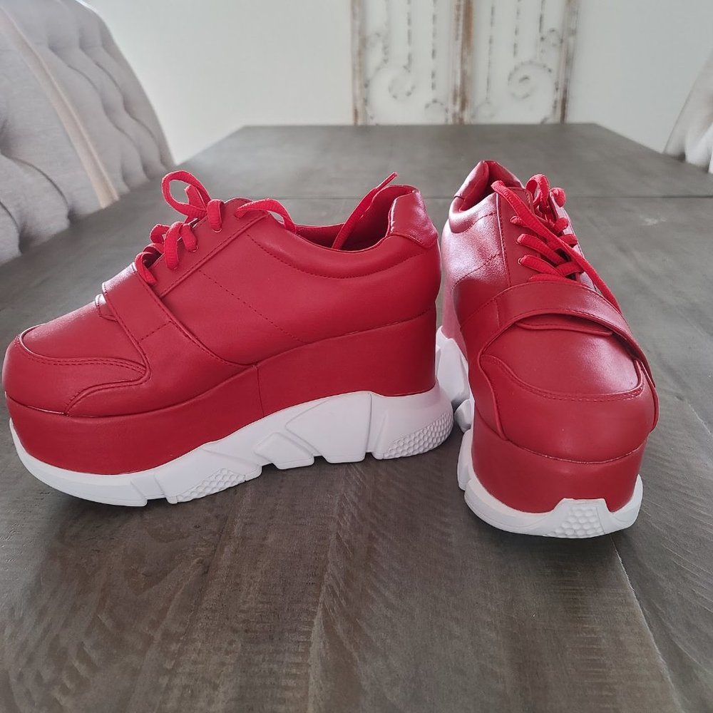 ❤️👟 Liliana SEYO-12 Chunky Platform Sneakers – Red & White | Women’s Size 8 👟❤